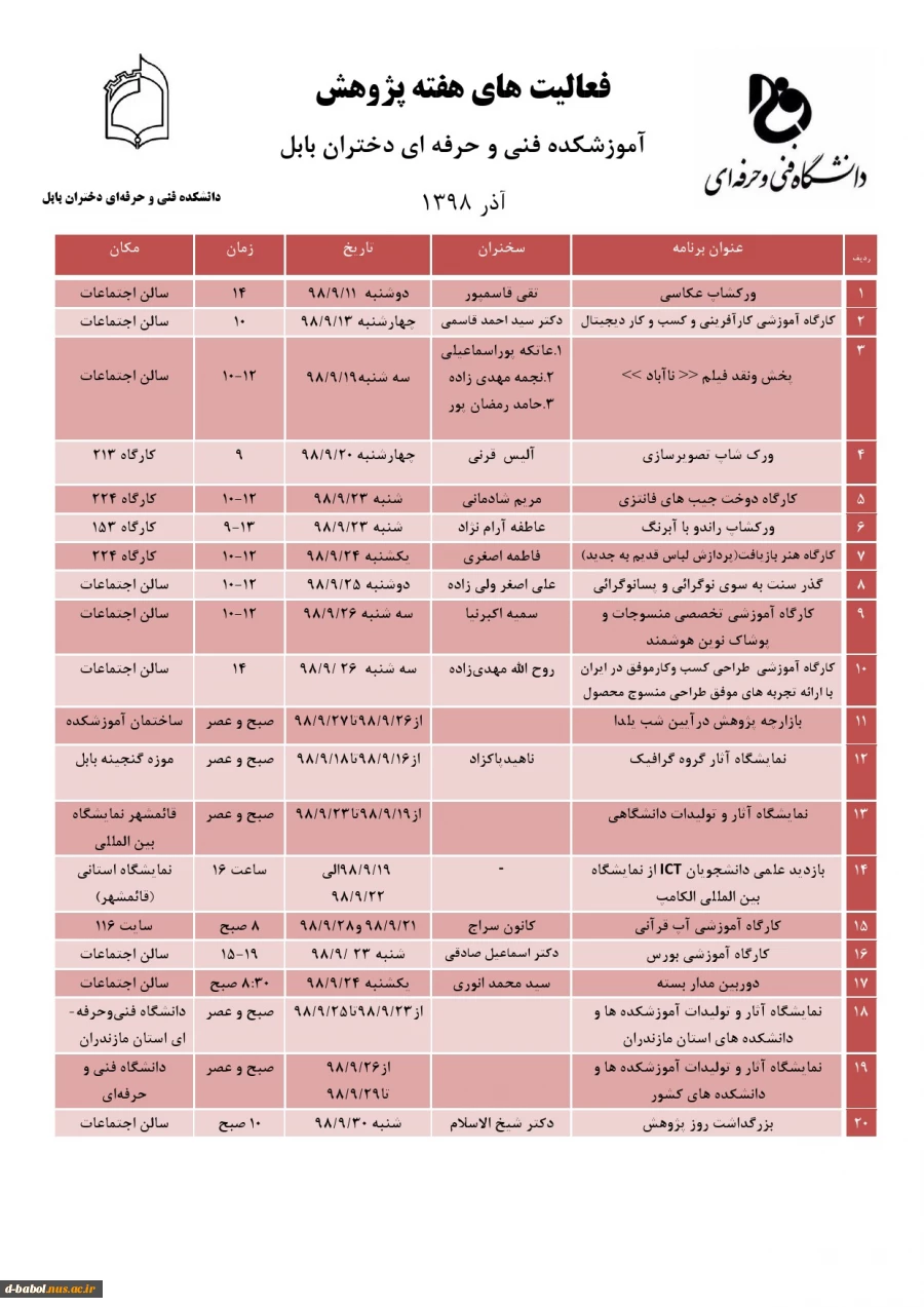 برنامه های هفته پژوهش دانشکده فنی و حرفه ای دختران بابل 2