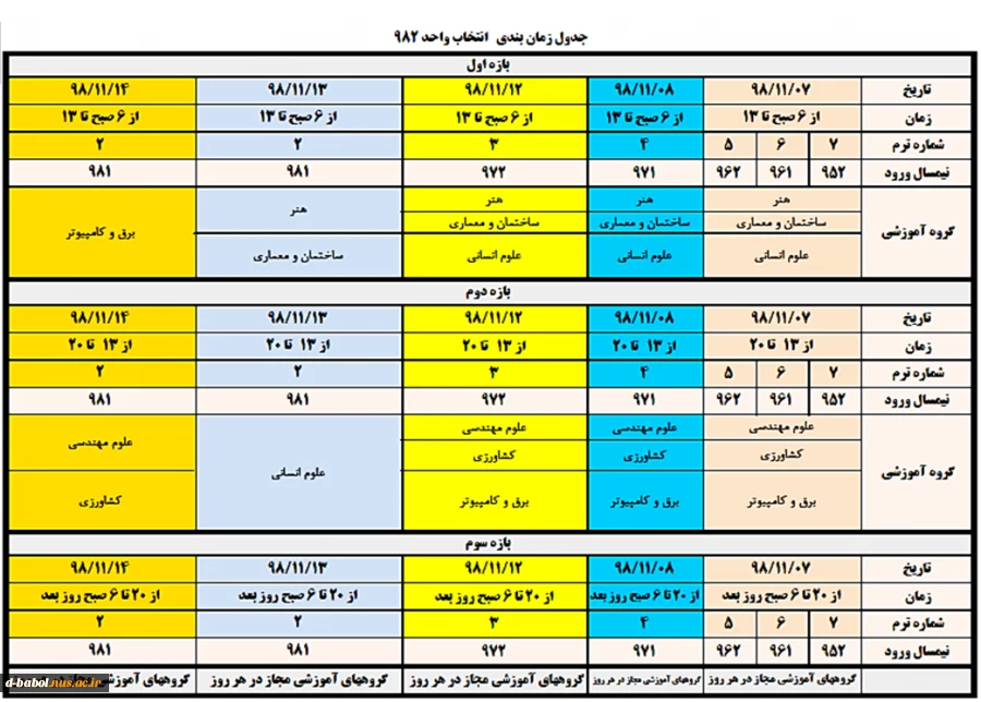 قابل توجه دانشجویان دانشگاه فنی و حرفه ای

جدول زمانبدی انتخاب واحد نیمسال دوم سال تحصیلی 1398 اعلام گردید 2