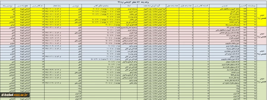 برنامه دروس رشته ها ترم991 16