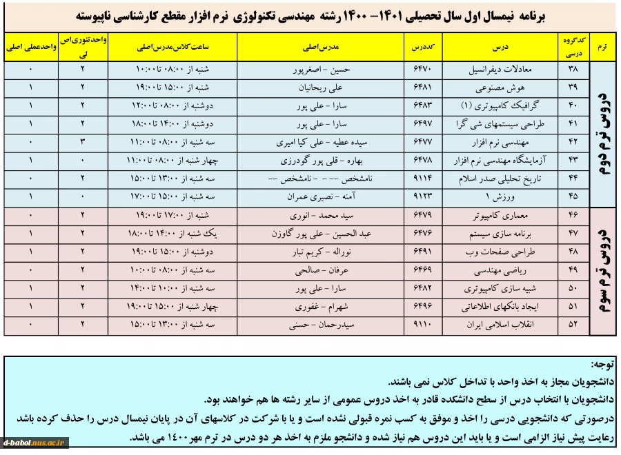 برنامه دروس نیمسال اول سال تحصیلی 1401-1400 17برنامه دروس نیمسال اول سال تحصیلی 1401-1400 18