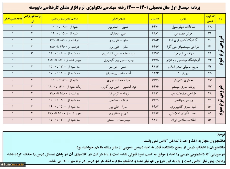 برنامه دروس نیمسال اول سال تحصیلی 1401-1400 19