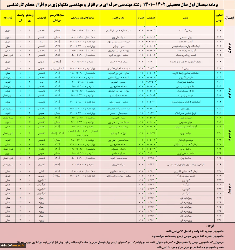 قابل توجه کلیه  دانشجویان محترم 

برنامه دروس نیمسال اول 1402-1401
 16