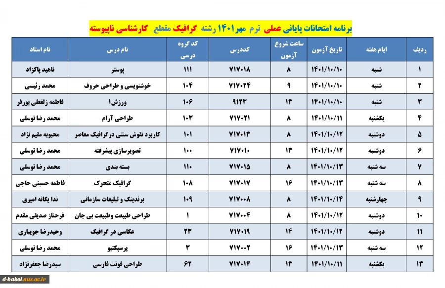 برنامه امتحانات عملی  ترم 011 5