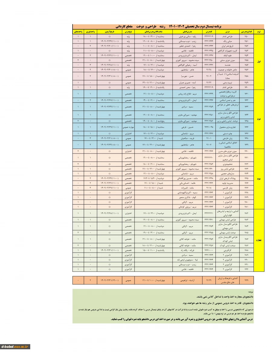 برنامه دروس نیمسال دوم 1402-1401 3