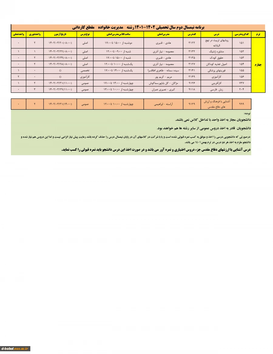 برنامه دروس نیمسال دوم 1402-1401 5