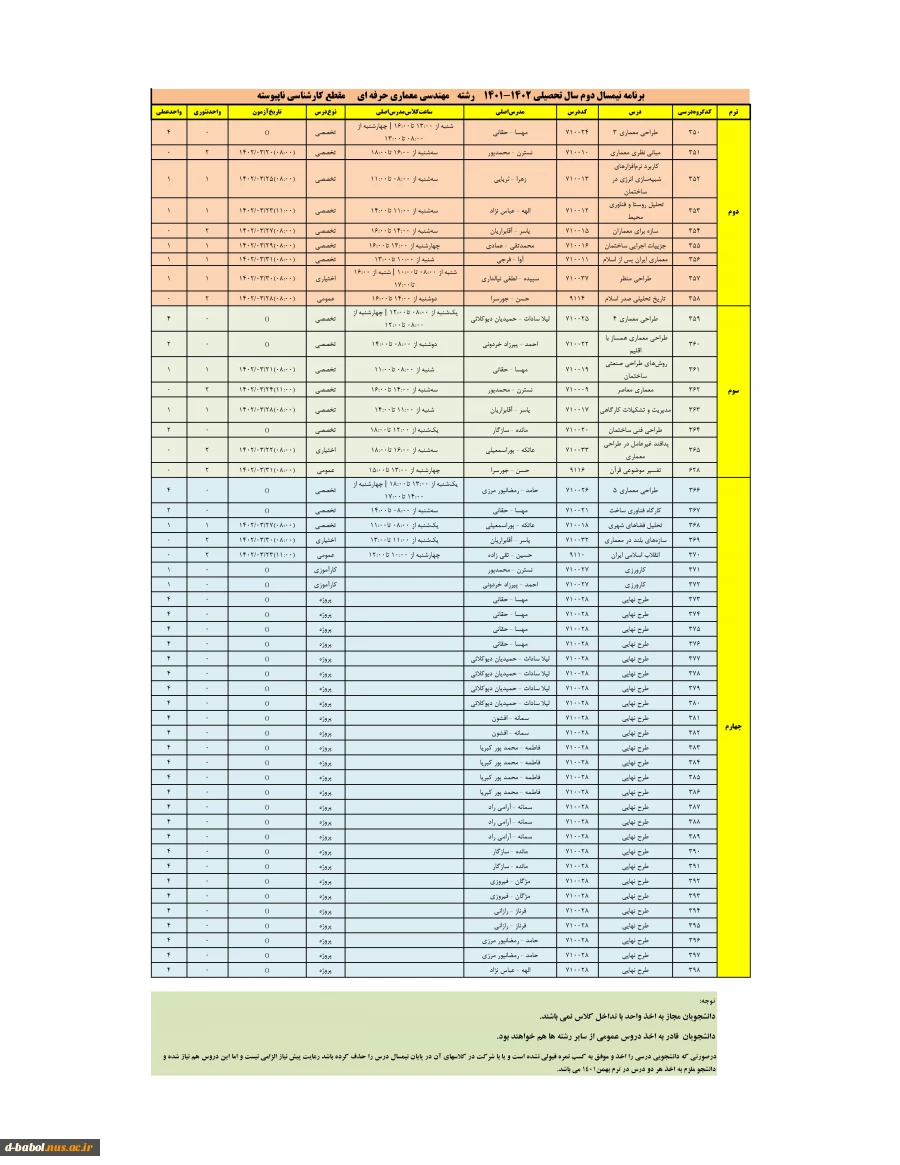 برنامه دروس نیمسال دوم 1402-1401 6