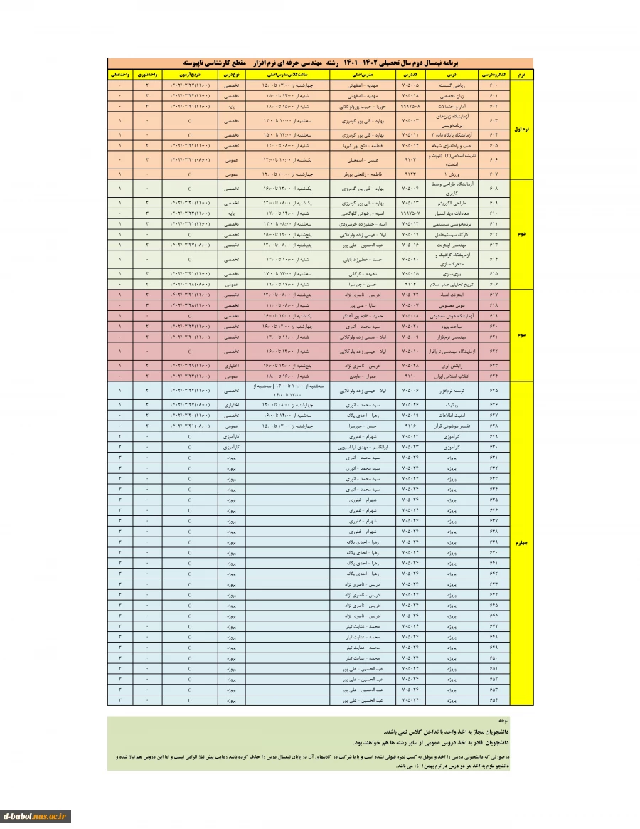 برنامه دروس نیمسال دوم 1402-1401 13