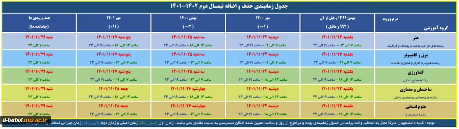 قابل توجه کلیه دانشجویان محترم

حذف و اضافه بهمن 1401 2