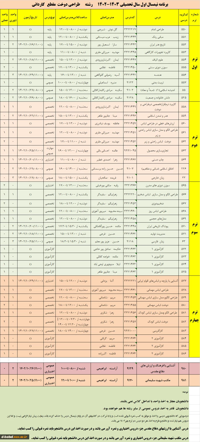 رشته      طراحی دوخت  مقطع   کاردانی