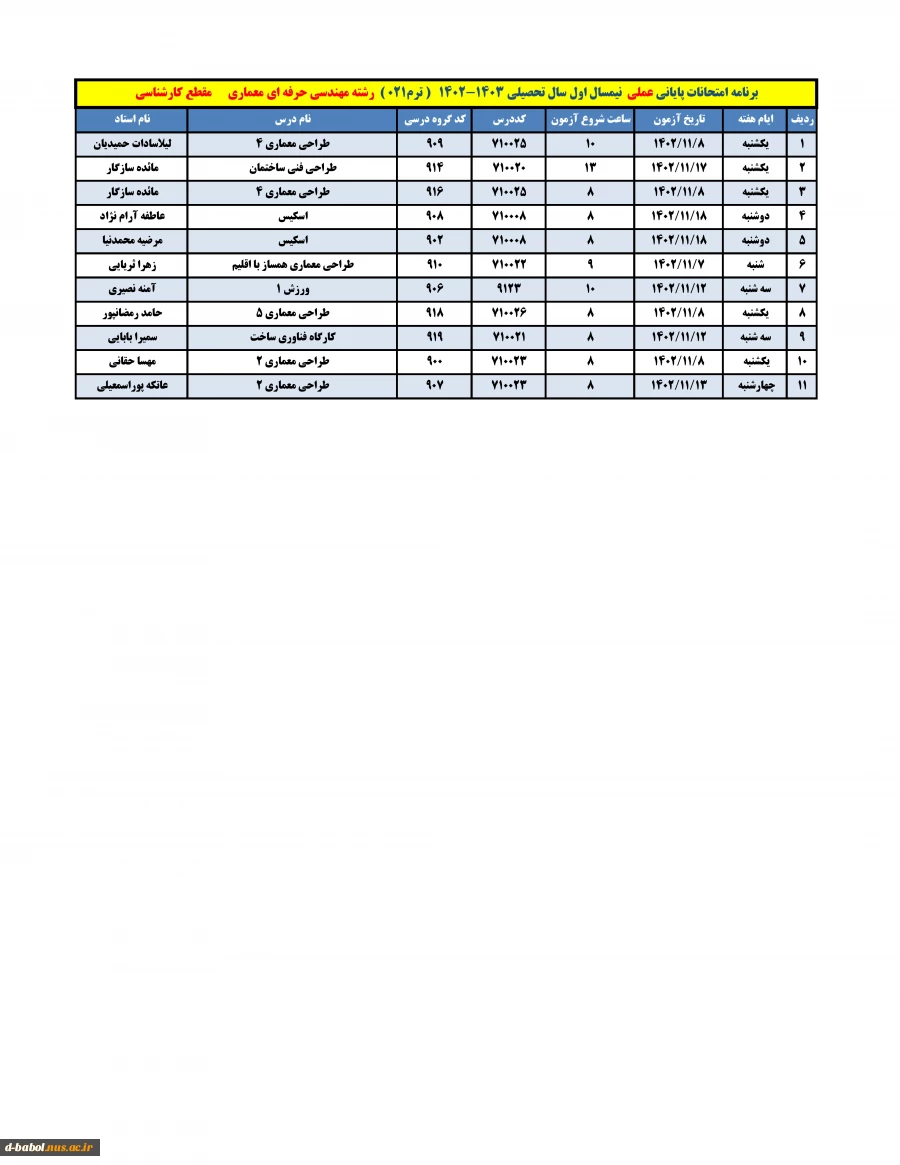 برنامه امتحانات عملی 3