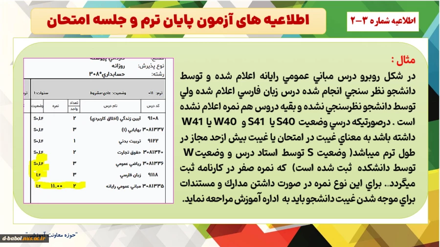 اطلاعیه امتحانات پایانی‌ 031 5